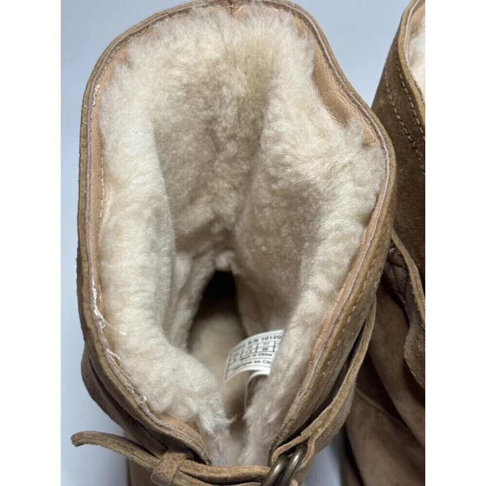 UGG Remora Short Boots Womens Size 9 Chestnut Leather Shearling Fur Lined
